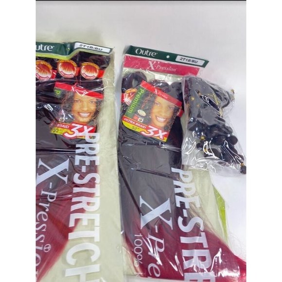 X-Pression Pre Stretched Black Red 52" Ultra Braid Hair 3 Packs - Picture 4 of 7